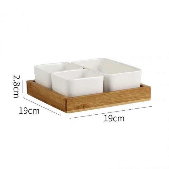 Porcelain Serving Platter 3 pieces with Wooden Stand